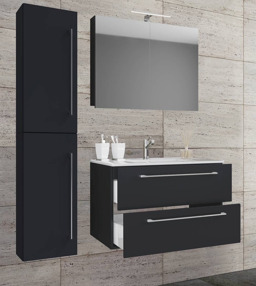 Waschplatz 4tlg-Badinos schwarz B/H/T: ca. 61x52x46,4 cm