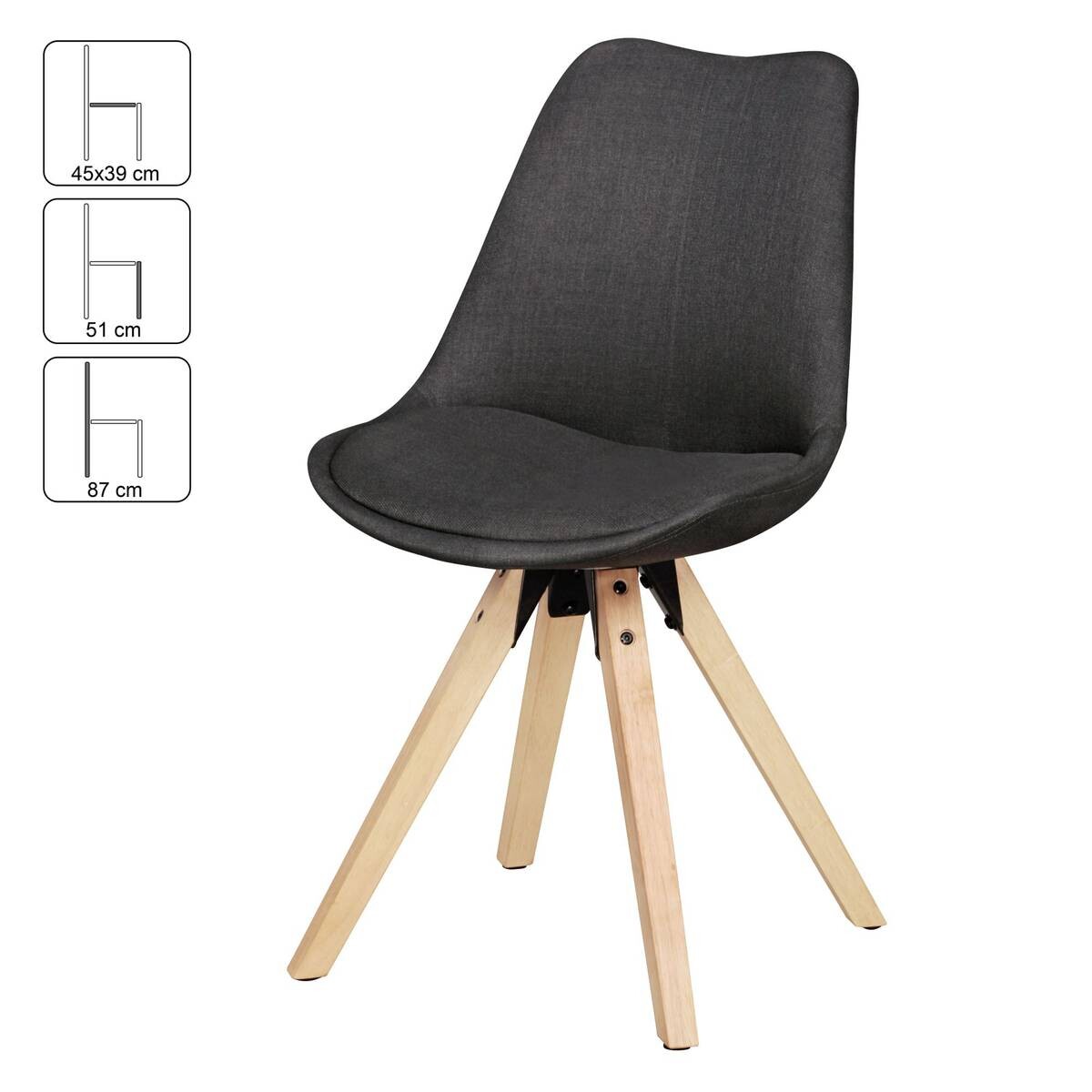 Stuhl 2er-Set grau natur Stoff Echtholz B/H/T: ca. 49x87x52 cm