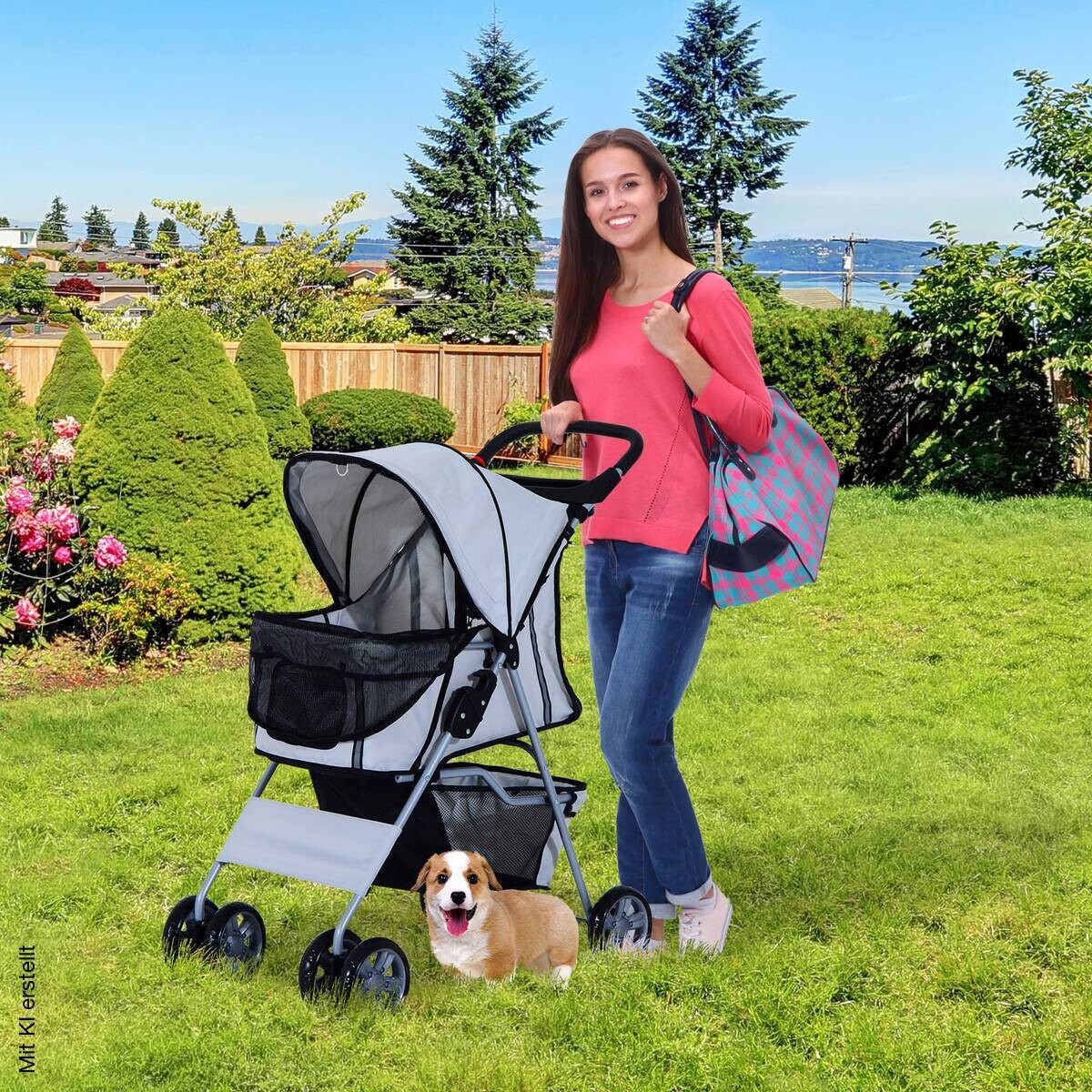 PawHut Hundewagen grau Polyester-Mischgewebe B/H/L: ca. 36x52x55 cm