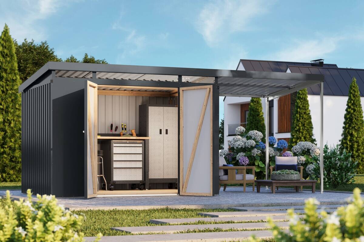 Karibu Gartenhaus Indra3 anthrazit B/H/T: ca. 289x213x206 cm