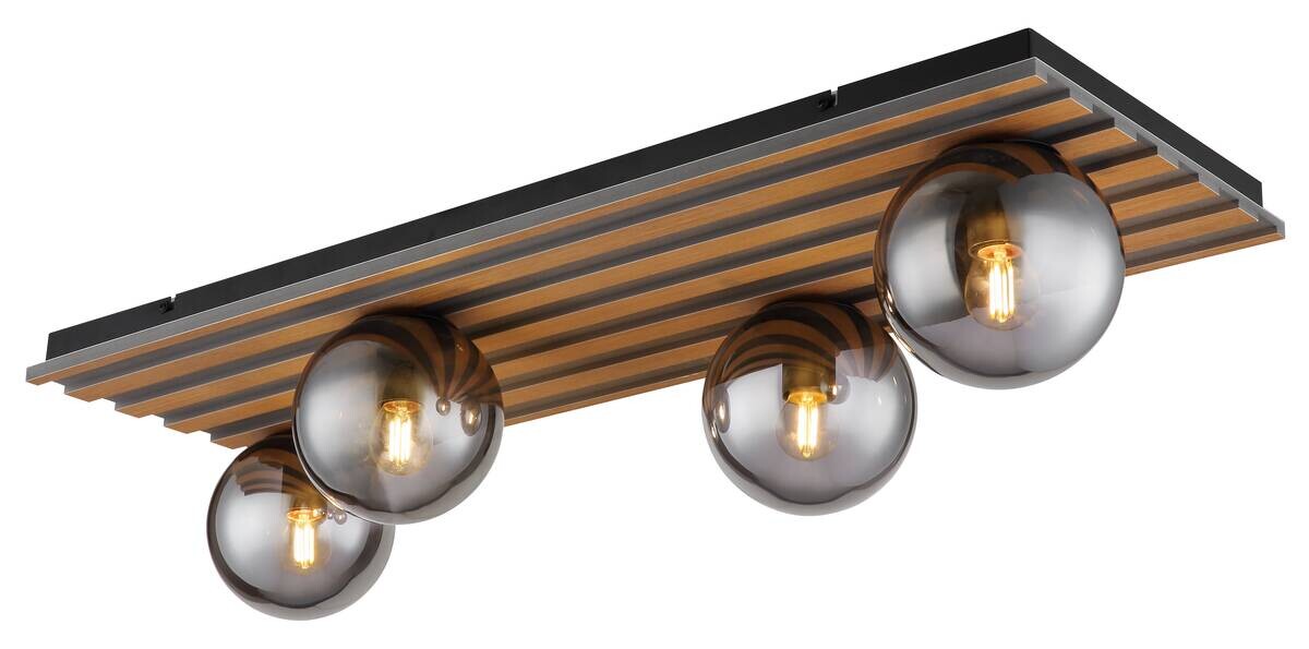 GLOBO Deckenleuchte Rauch schwarz Metall Glas B/H/T: ca. 30x20x90 cm E27 4 Brennstellen