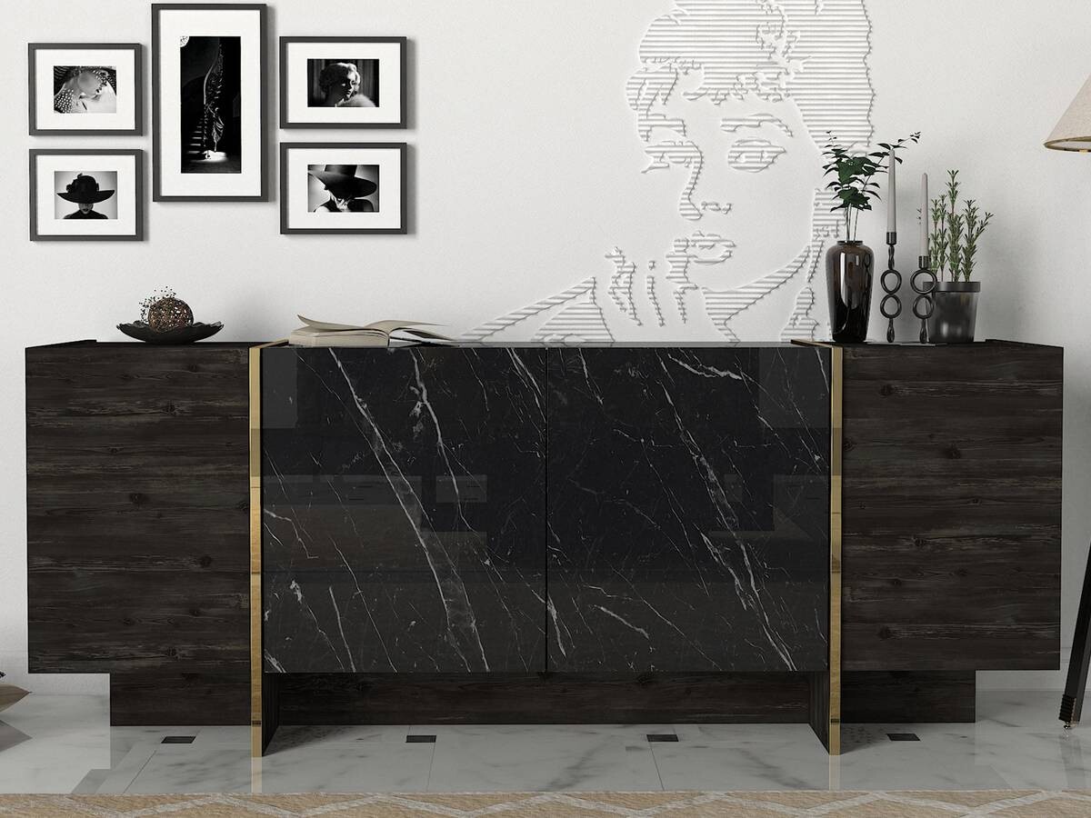 Sideboard Rebab Rebab braun dunkelgrau Marmoroptik B/H/T: ca. 180x75,5x46,6 cm