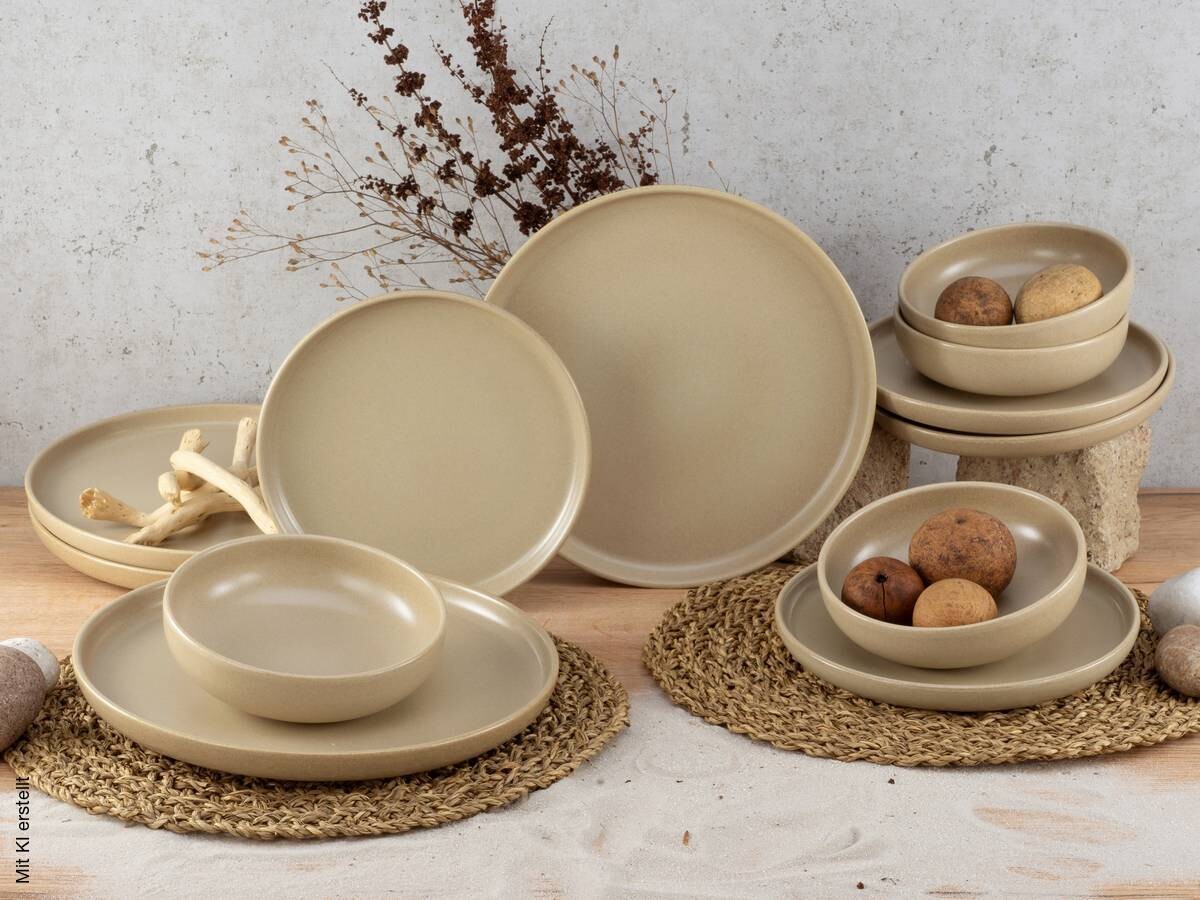CreaTable Tafelservice Uno sand Steinzeug 12 tlg.