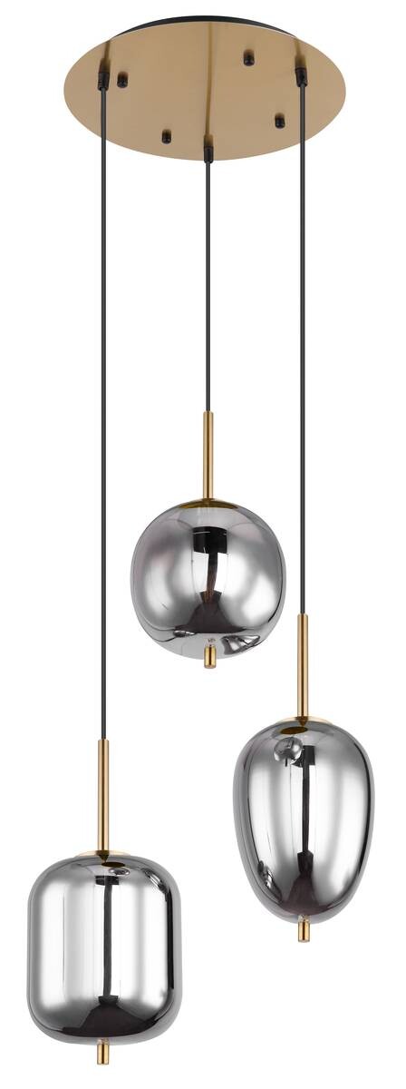 GLOBO Pendelleuchte messing Metall Glas H/D: ca. 120x46 cm 3 Brennstellen
