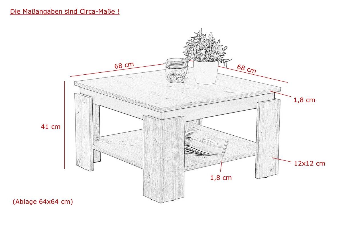 Couchtisch Tim III Eiche anthrazit B/H/T: ca. 68x41x68 cm