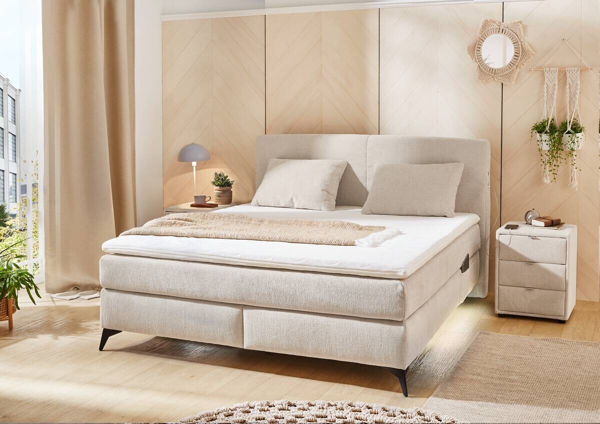 Boxspringbett beige Liegefläche B/L: ca. 160x200 cm