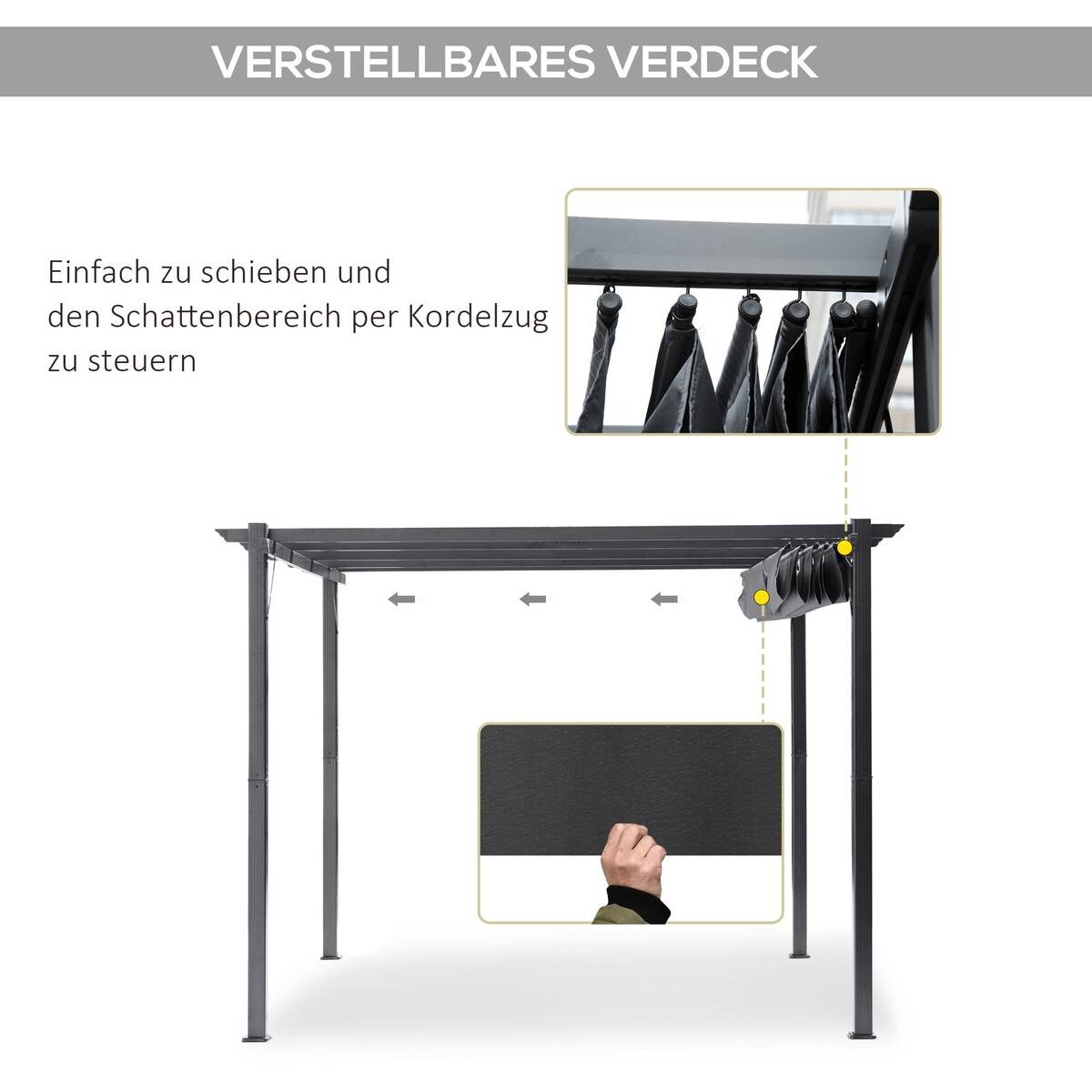 Outsunny Pergola mit Schiebedach grau Aluminium B/H/L: ca. 300x223x300 cm