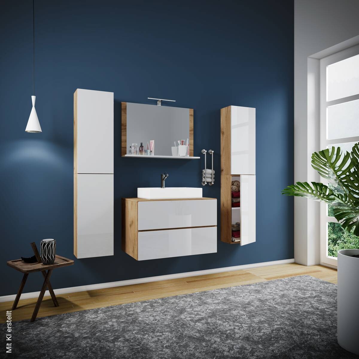 Waschplatz 5tlg-Lendas Eiche Honig Nachbildung weiß weiß B/H/T: ca. 60x52x52 cm