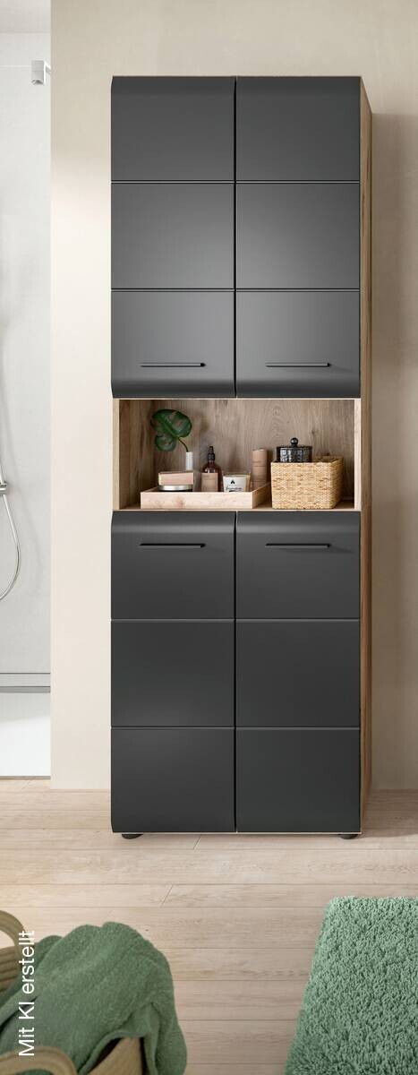 Hochschrank Ice Nox Oak Nachbildung schwarz matt B/H/T: ca. 60x185x30 cm