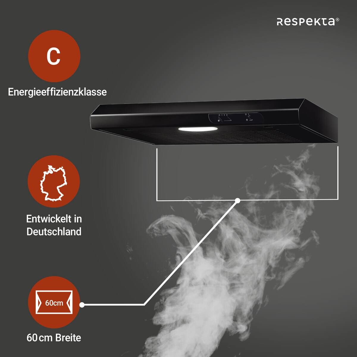 Respekta Dunstabzugshaube DH630SL schwarz Edelstahl B/H/T: ca. 60x7,8x47 cm