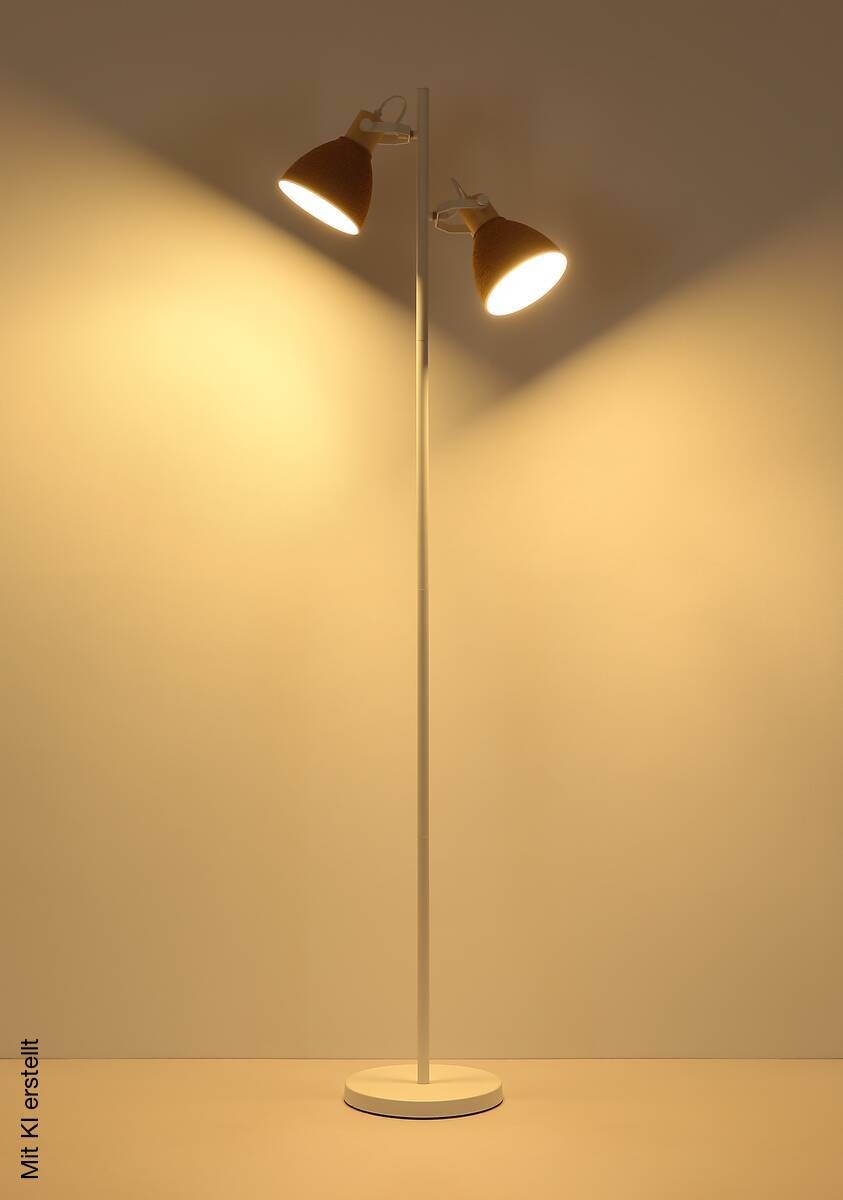GLOBO Stehlampe braun weiß Metall Holz B/H/L: ca. 25x158,5x32,5 cm E14 2 Brennstellen