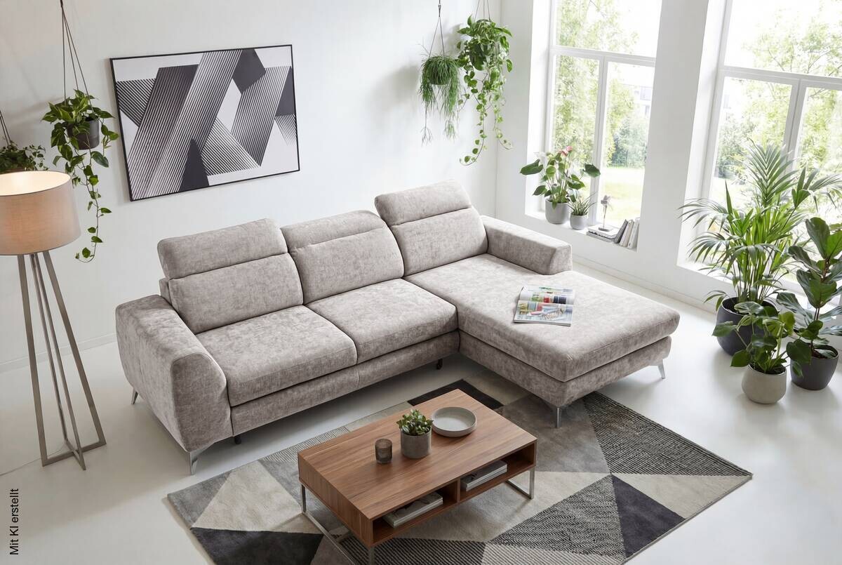 Ecksofa mit Bettfunktion und Bettkasten sand Microfaser B/T: ca. 264x191 cm