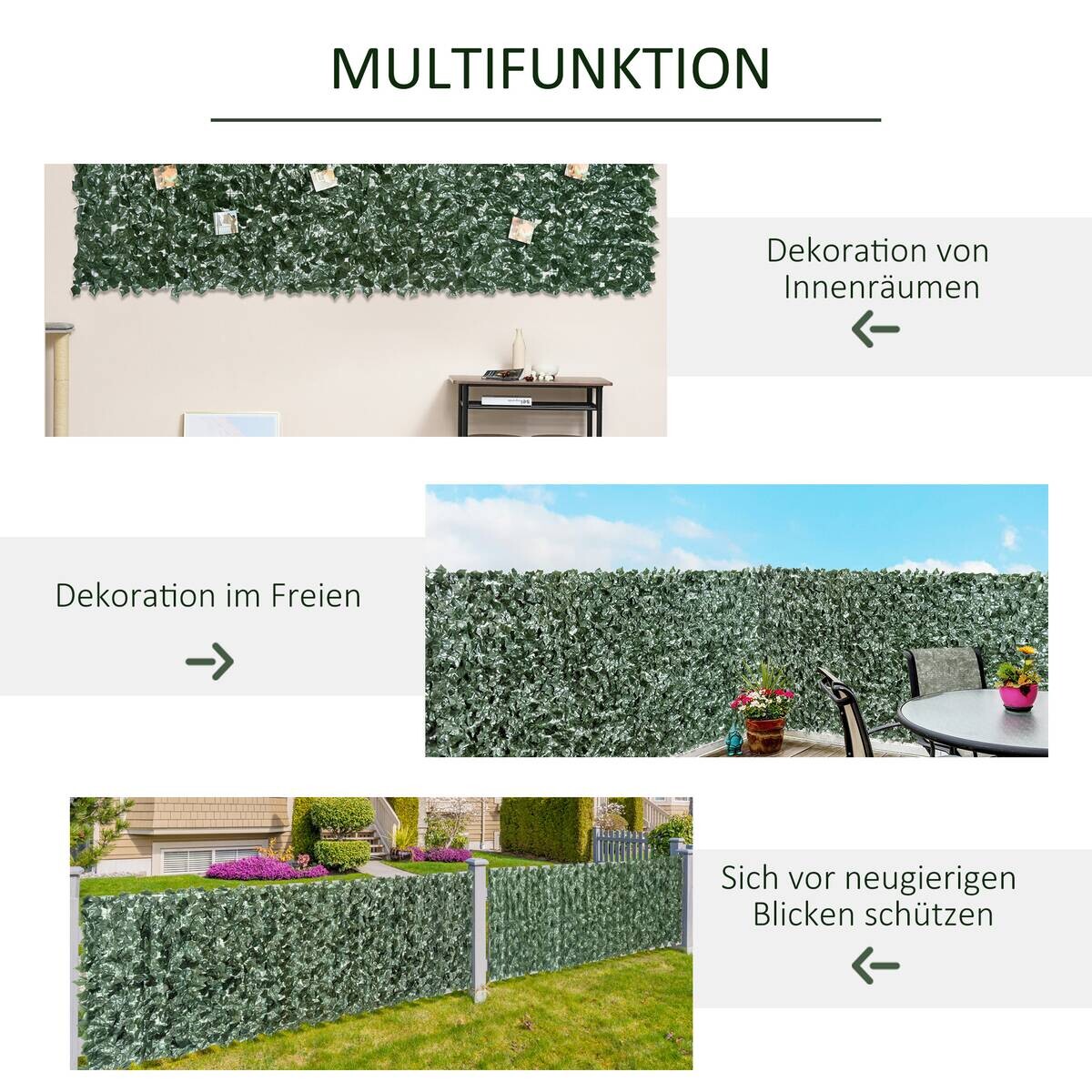 Outsunny Künstliche Hecke dunkelgrün Kunststoff H/L: ca. 100x240 cm
