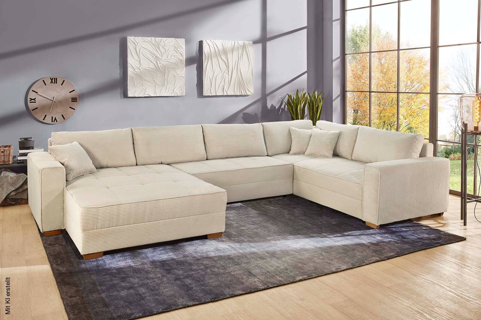 Wohnlandschaft beige Microfaser B/H/T: ca. 379x86x227 cm