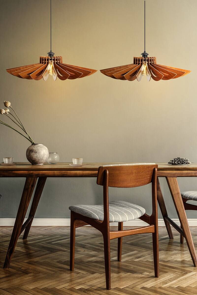 Opviq Pendelleuchte nussbaum MDF B/H/T/L/D: ca. 52x45x52x52x52 cm E27 2 Brennstellen