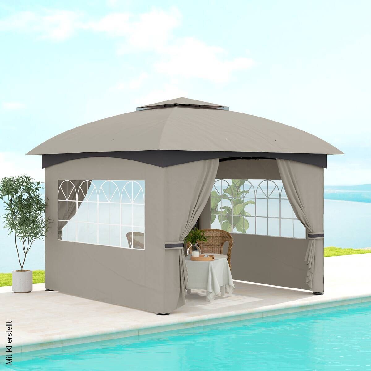 Outsunny Pavillon hellgrau Metall B/H/L: ca. 335x285x335 cm