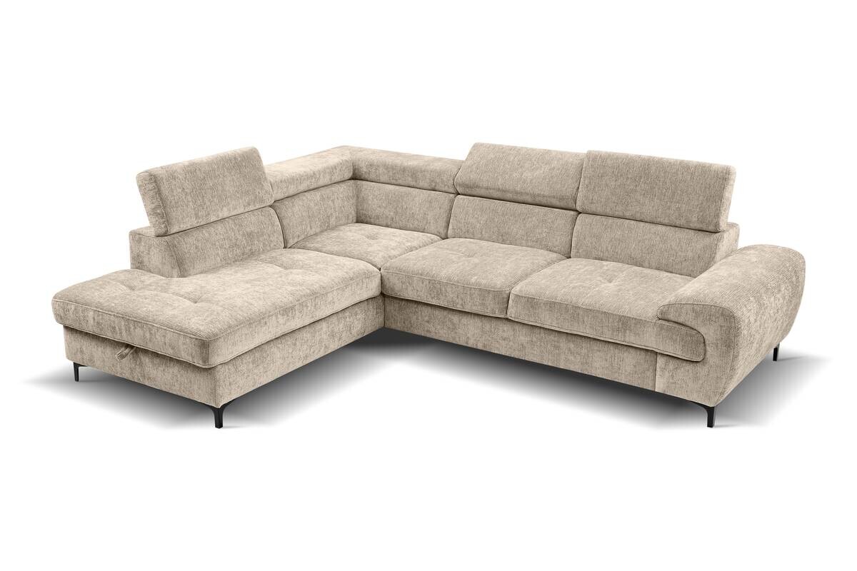 Ecksofa mit Bettfunktion und Bettkasten natur Microfaser B/H/T: ca. 256x73x202 cm