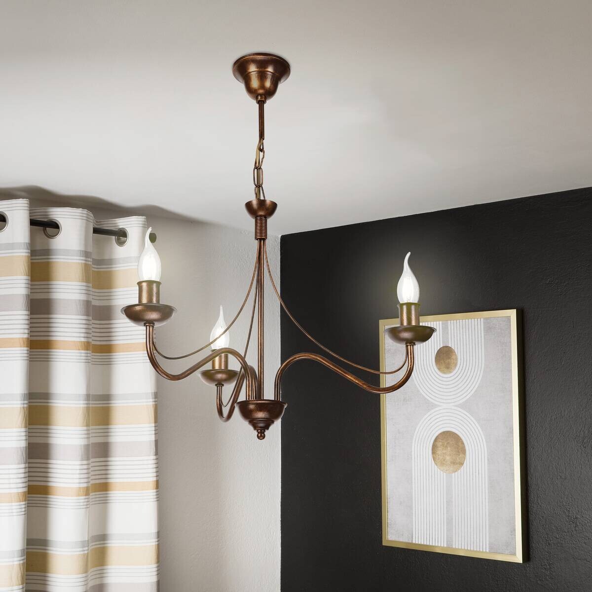 Lamkur Pendelleuchte braun Stahl B/H/L: ca. 53x71x53 cm E14 3 Brennstellen