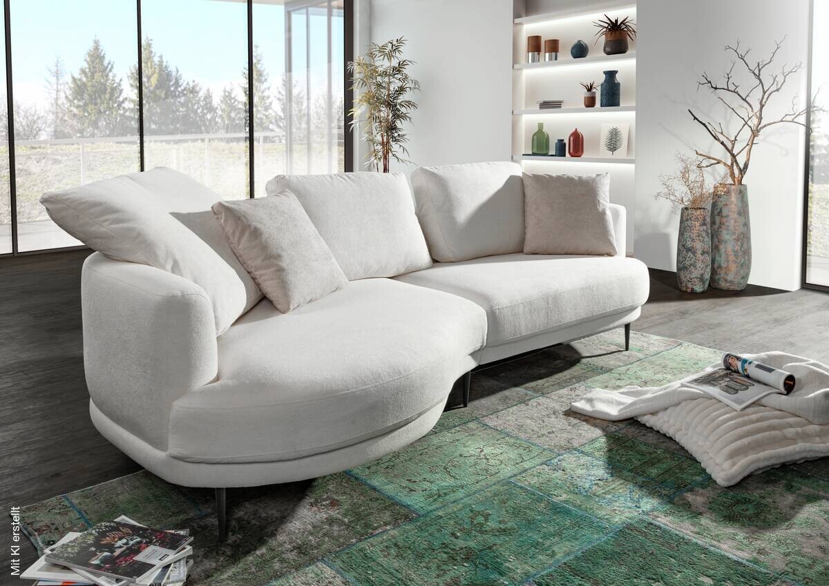Ecksofa weiß Flachgewebe B/H/T: ca. 264x92x137 cm