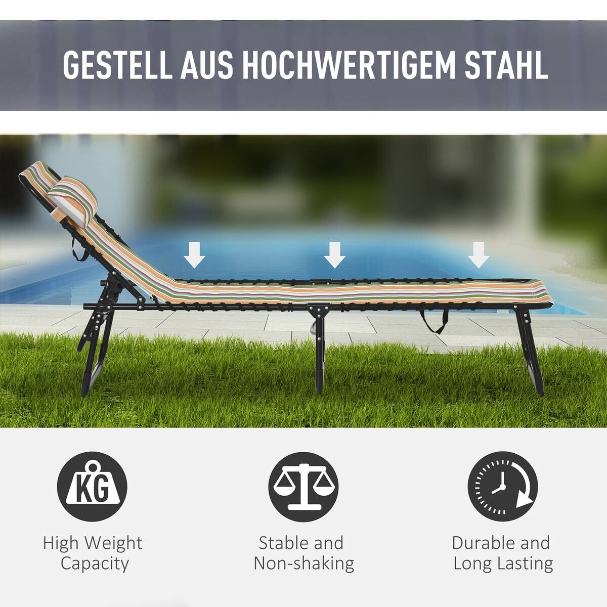 Outsunny Sonnenliege mehrfarbig Stahl B/H/L: ca. 58x30x189 cm