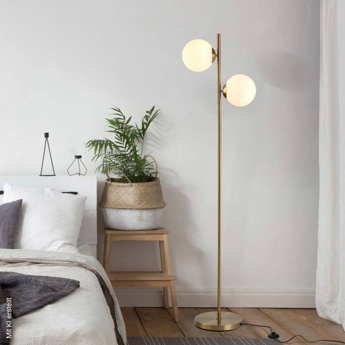 HOMCOM Stehlampe gold weiß Stahl Glas B/H/L: ca. 28x165x28 cm E27 2 Brennstellen