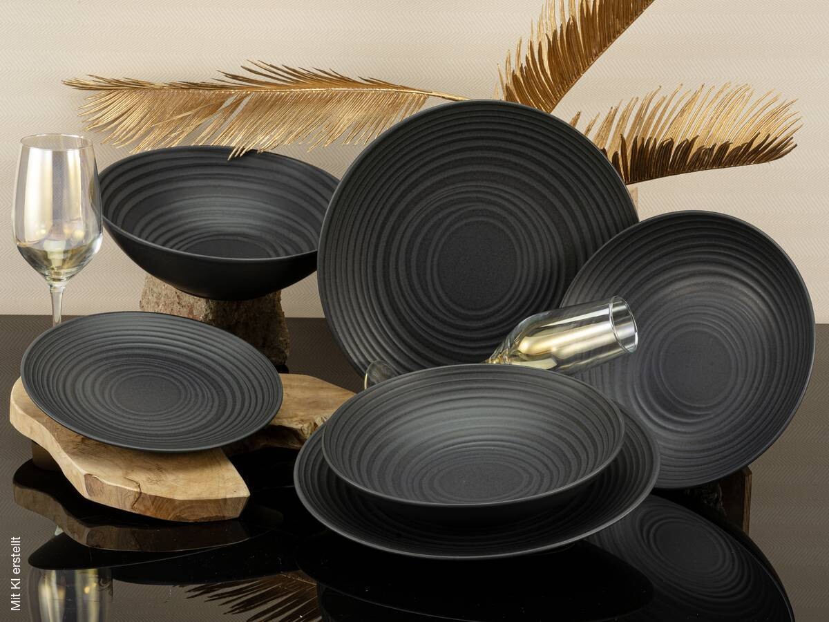 CreaTable Tafelservice Lava Stone schwarz Keramik 12 tlg.