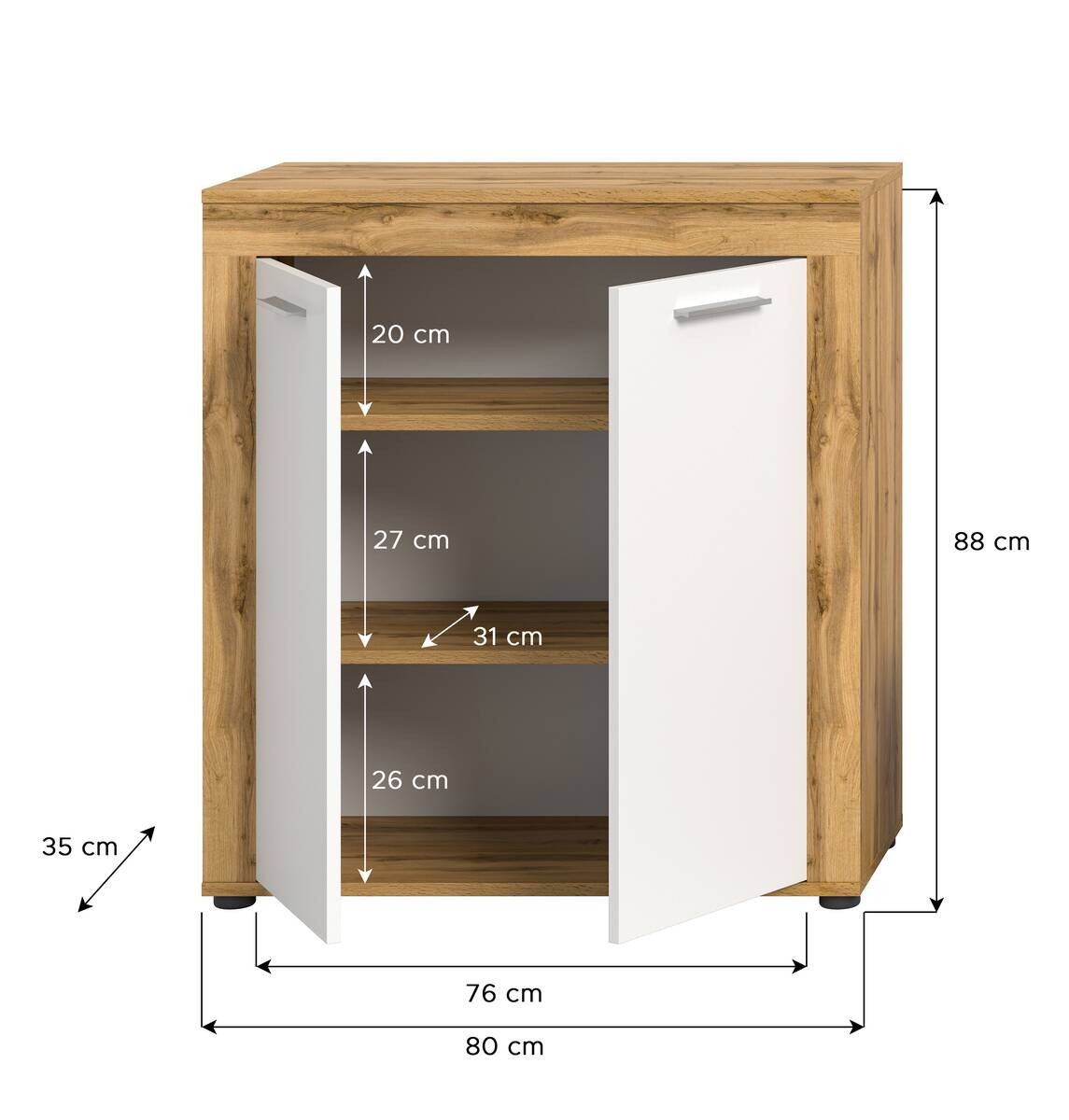 Highboard Jam Eiche Wotan Nachbildung weiß B/H/T: ca. 80x88x35 cm