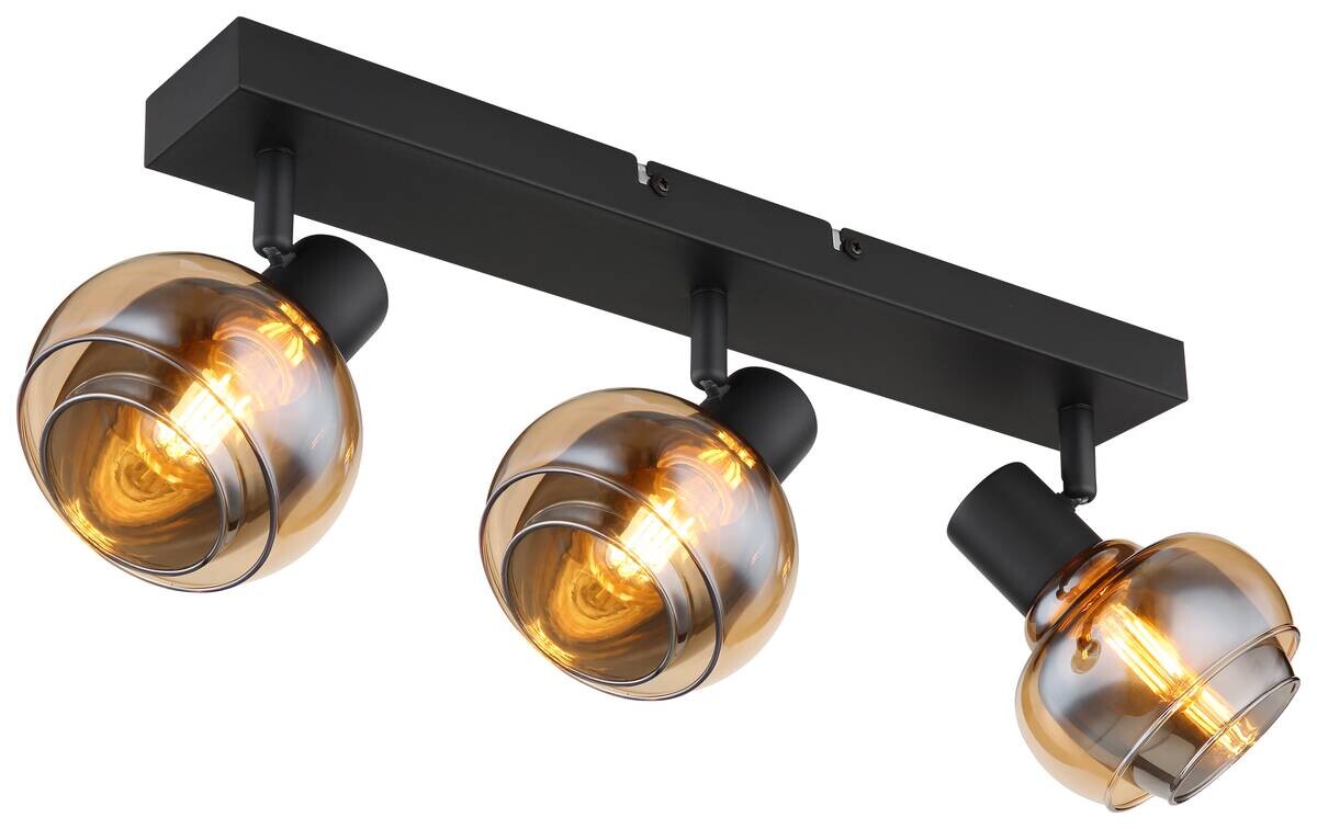 GLOBO Spot Tokki schwarz Rauch Metall Glas B/H/L: ca. 11x14x41 cm E14 3 Brennstellen