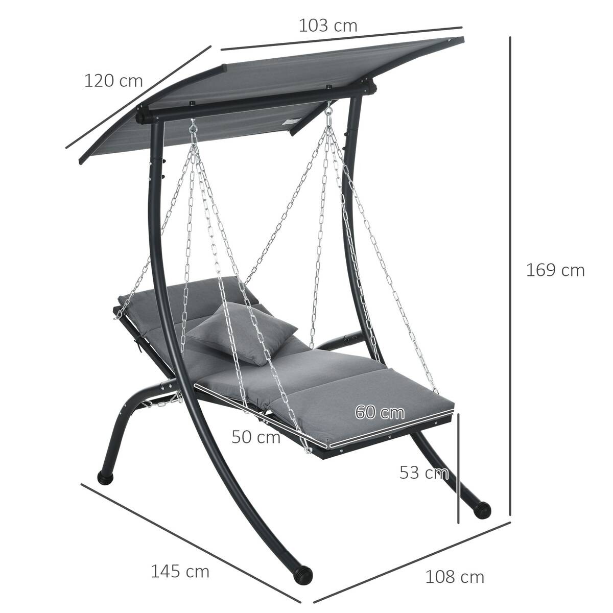 Outsunny Hollywoodschaukel dunkelgrau Stoff B/H/L: ca. 145x169x108 cm