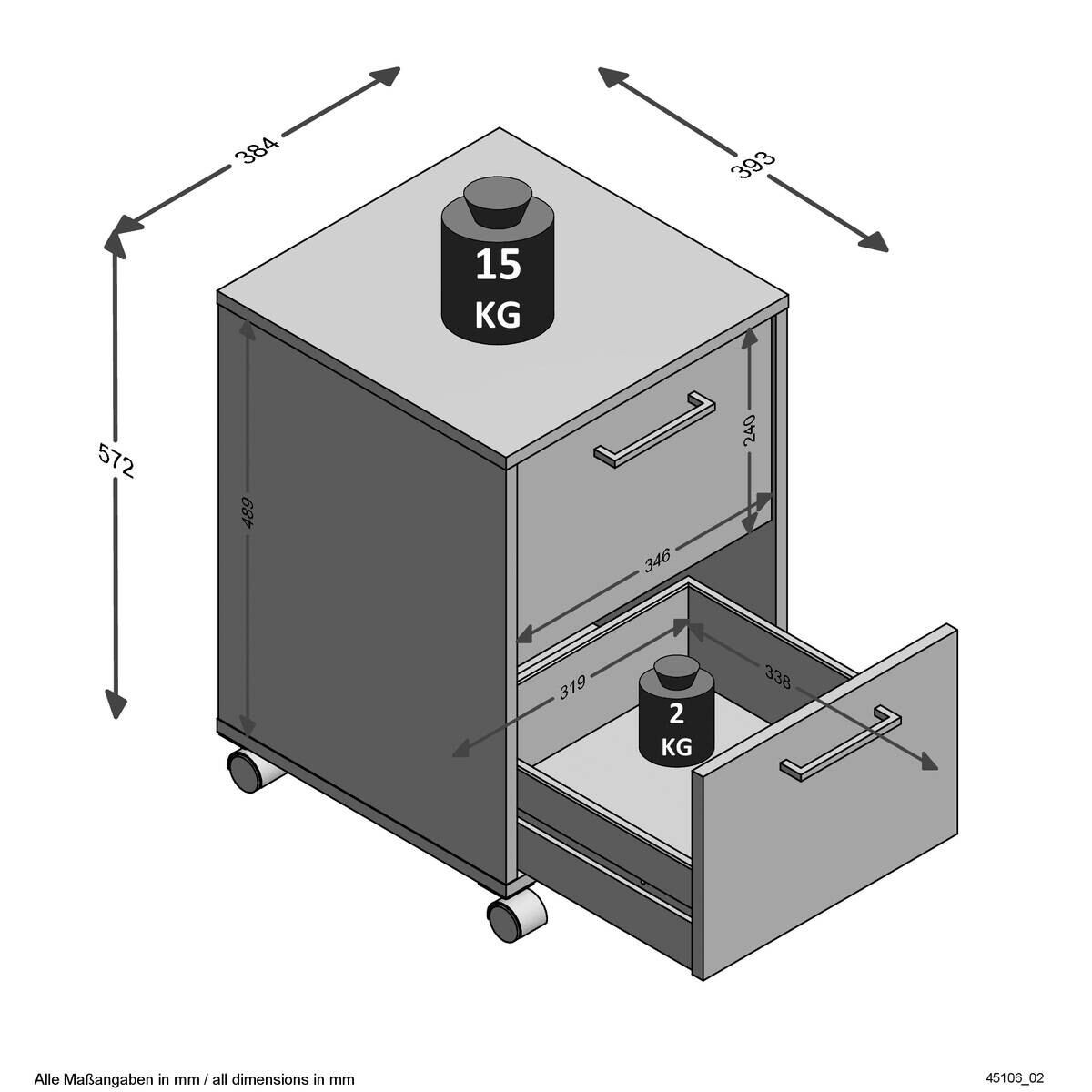 Rollcontainer weiß B/H/T: ca. 38x57x39 cm