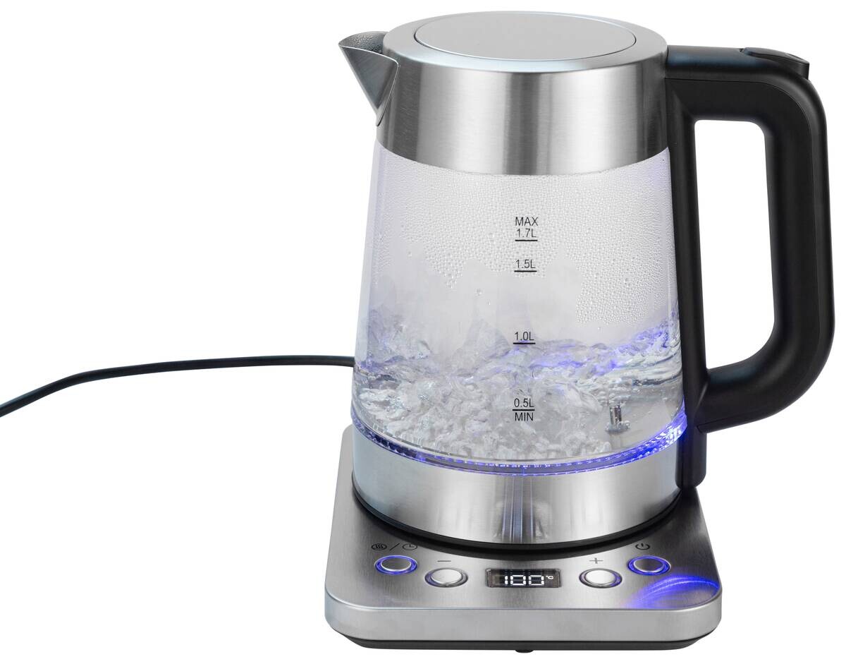 POCOline Wasserkocher silber Edelstahl Glas Kunststoff B/H/L: ca. 22,1x24,2x23,1 cm ca. 1,7 l