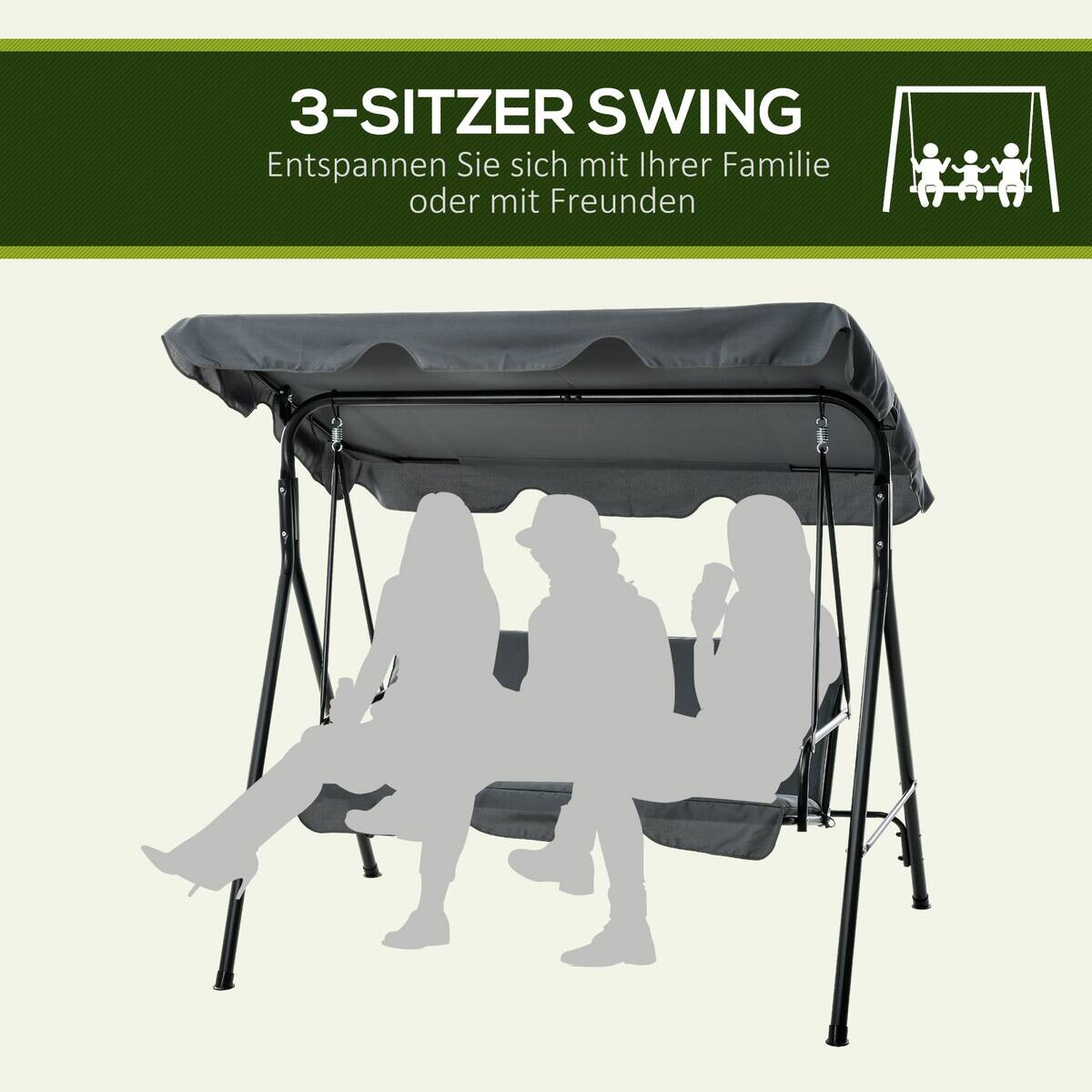Outsunny Hollywoodschaukel grau Polyester B/H/L: ca. 110x153x172 cm