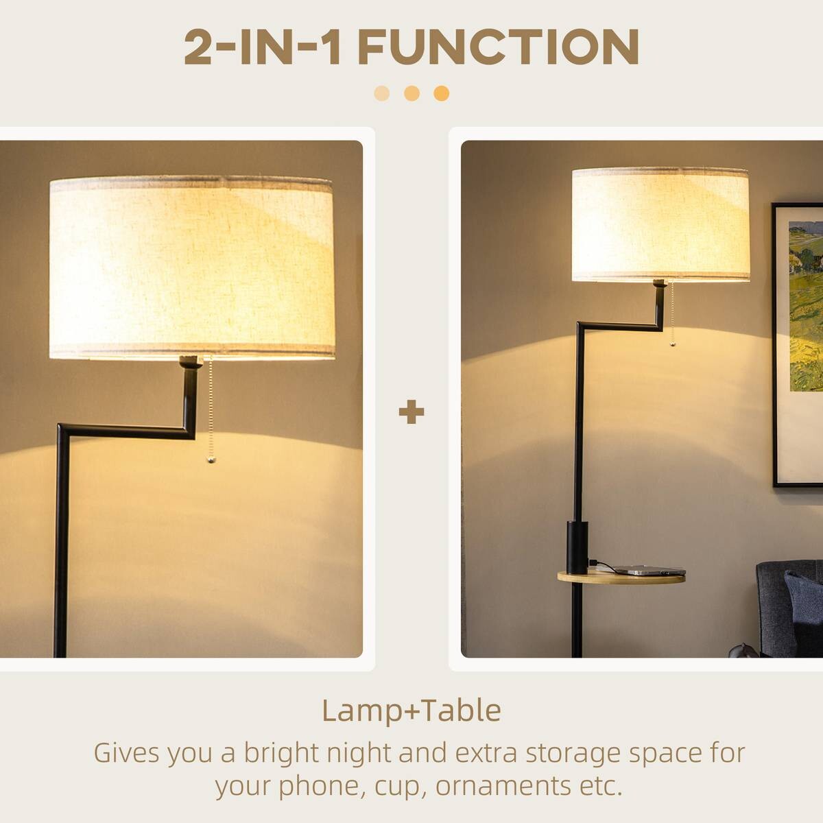 HOMCOM Stehlampe cremeweiß Stahl Bambus Polyester B/H/T: ca. 40x168x40 cm