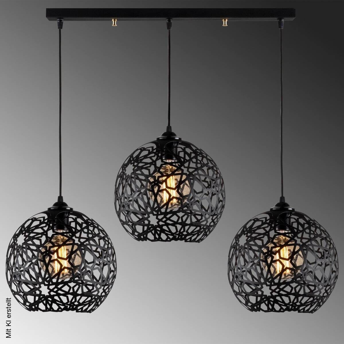 Opviq Pendelleuchte schwarz Metall B/H/T/L: ca. 100x115x25x100 cm E27 3 Brennstellen