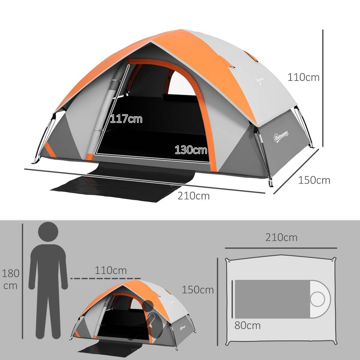 Outsunny Campingzelt rot Polyester B/H/L: ca. 150x110x210 cm