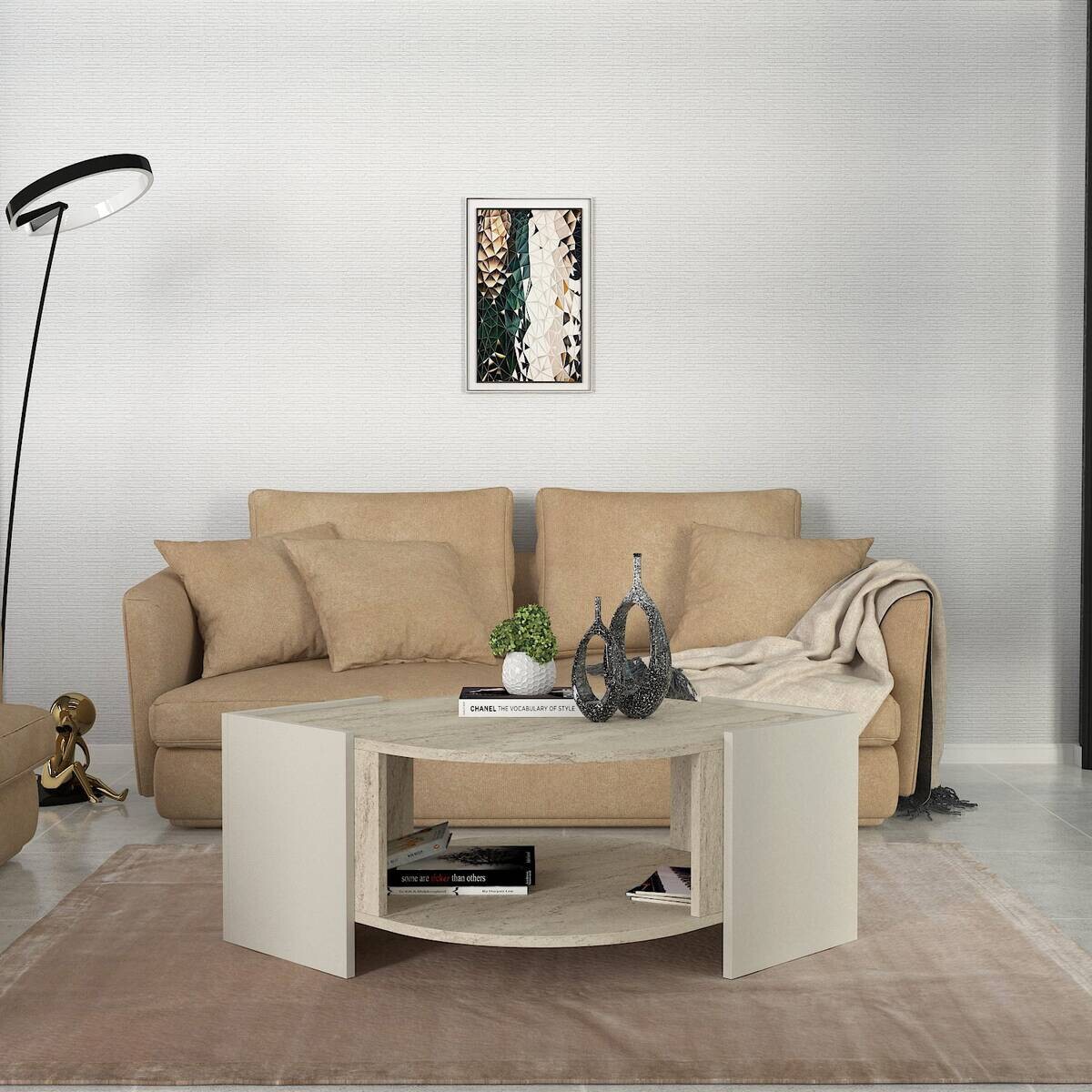 moebel17 Couchtisch Marbel beige granit Spanplatte B/H/T: ca. 75x40x75 cm