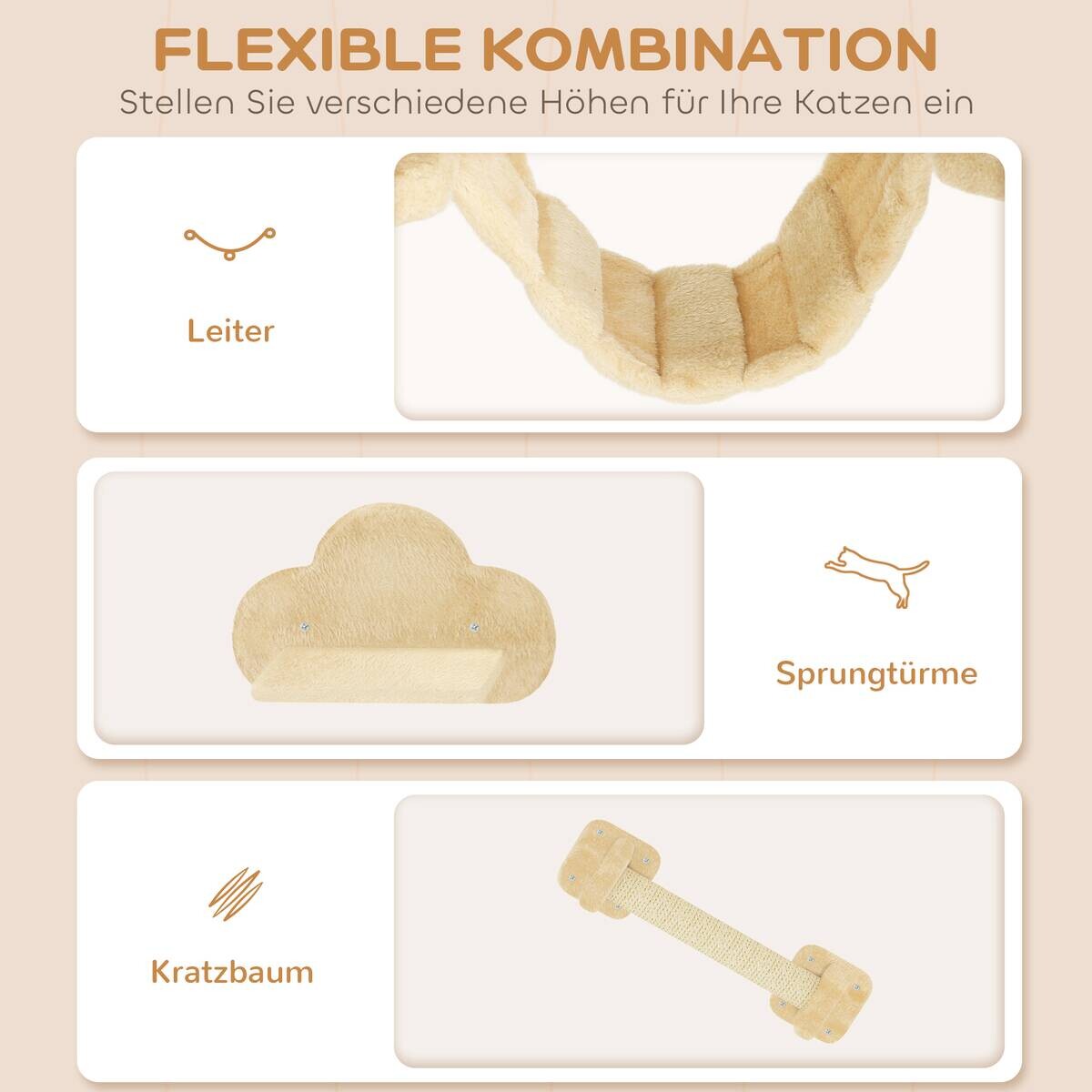 PawHut Katzen Kletterwand Set beige Spanplatte B/H/L: ca. 34x28x133 cm
