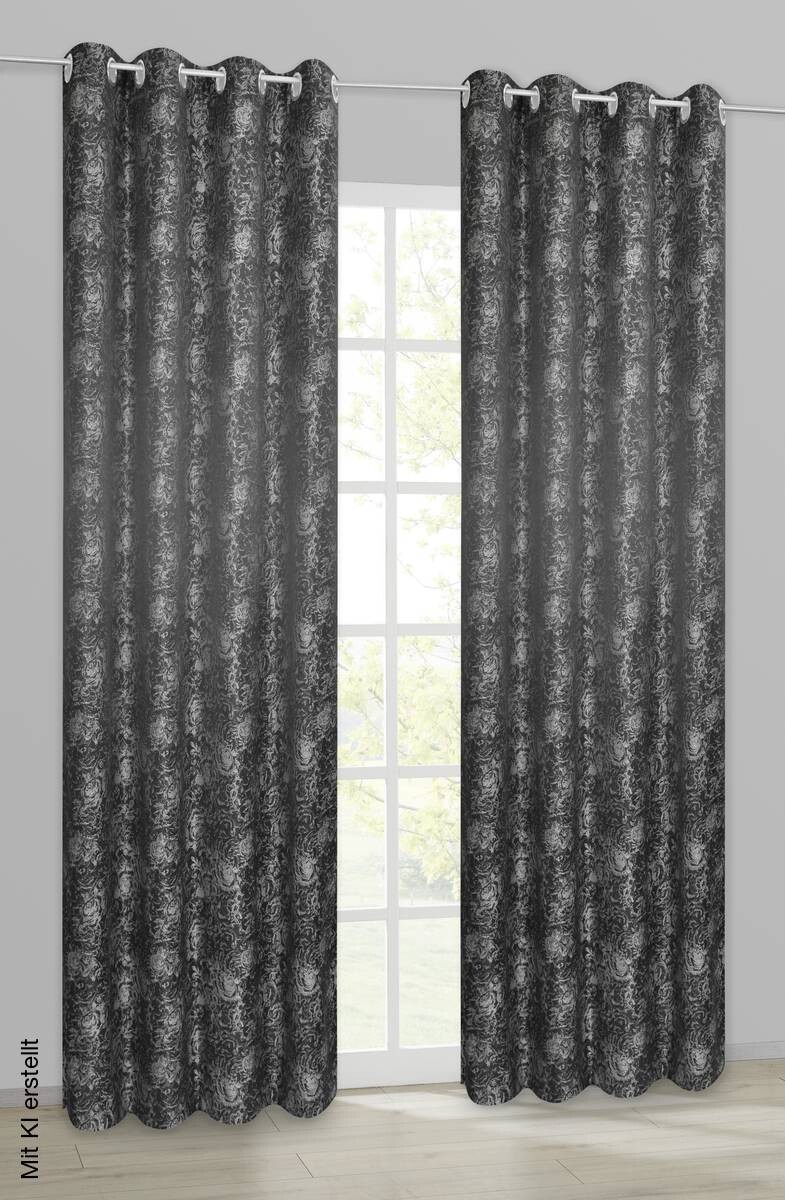 POCOline Ösenvorhang Roses schwarz 100% Polyester B/H: ca. 140x245 cm