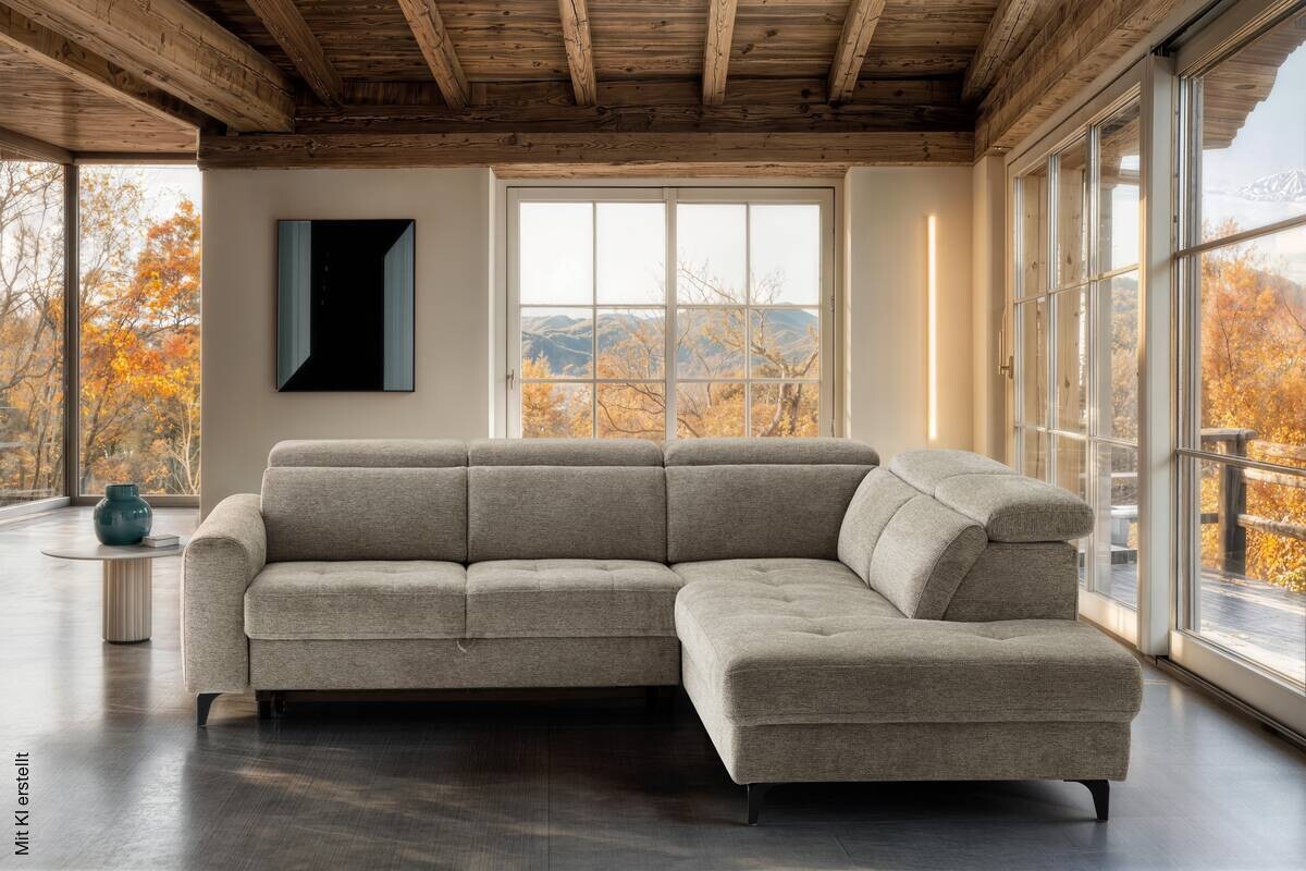 Ecksofa mit Bettfunktion taupe Flachgewebe B/H/T: ca. 258x96x221 cm