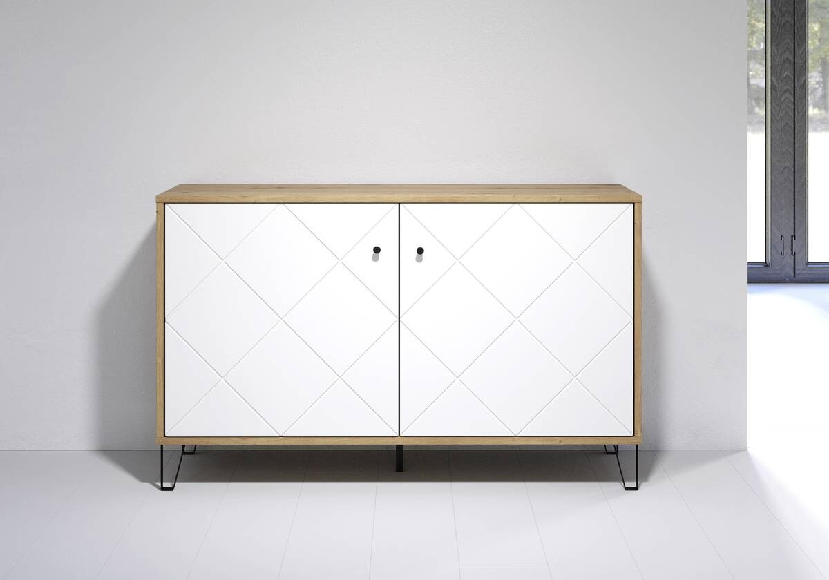 Kommode Touch Eiche Artisan Nachbildung weiß matt B/H/T: ca. 123x76x40 cm
