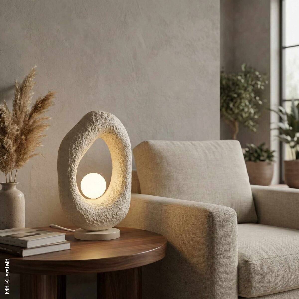 Tischleuchte beige Fiberglas Metall B/H/T/L: ca. 30x50x30x17 cm G9 1 Brennstellen