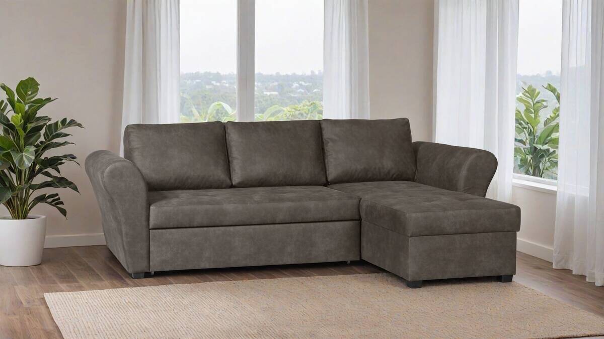 Ecksofa mit Bettfunktion und Bettkasten grau Microfaser B/H/T: ca. 260x89x155 cm
