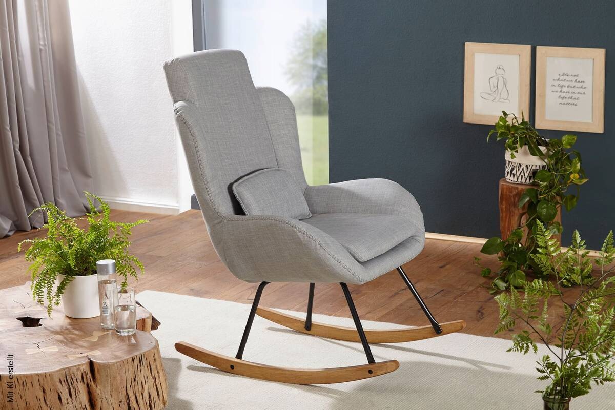 Stuhl hellgrau natur Polyester Echtholz B/H/T: ca. 75x110x88,5 cm