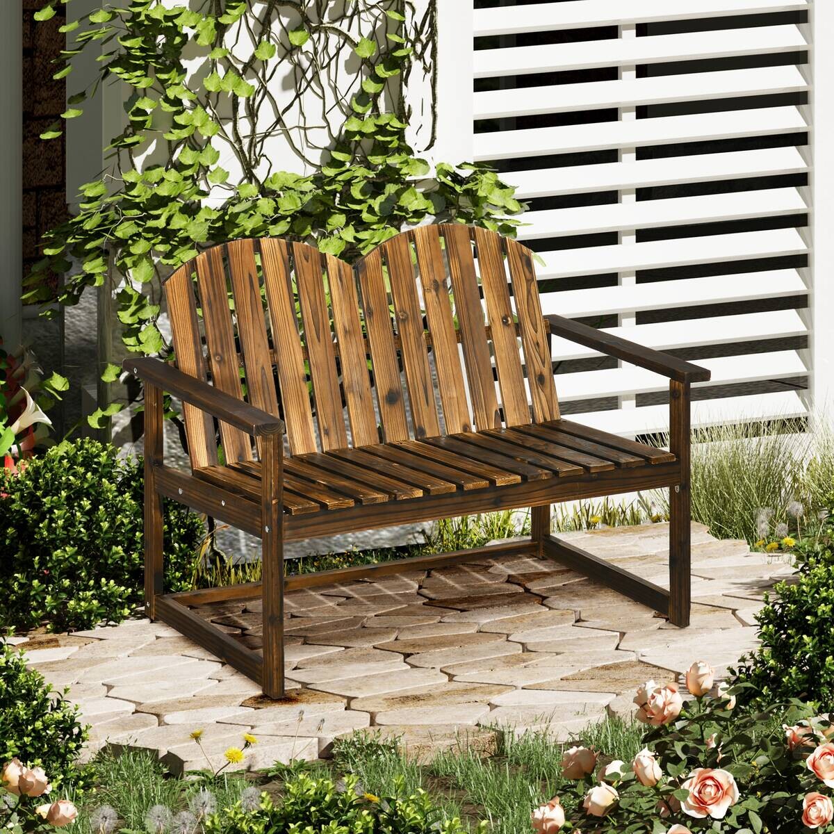 Outsunny Gartenbank grau Holz B/H/L: ca. 63x114x86 cm