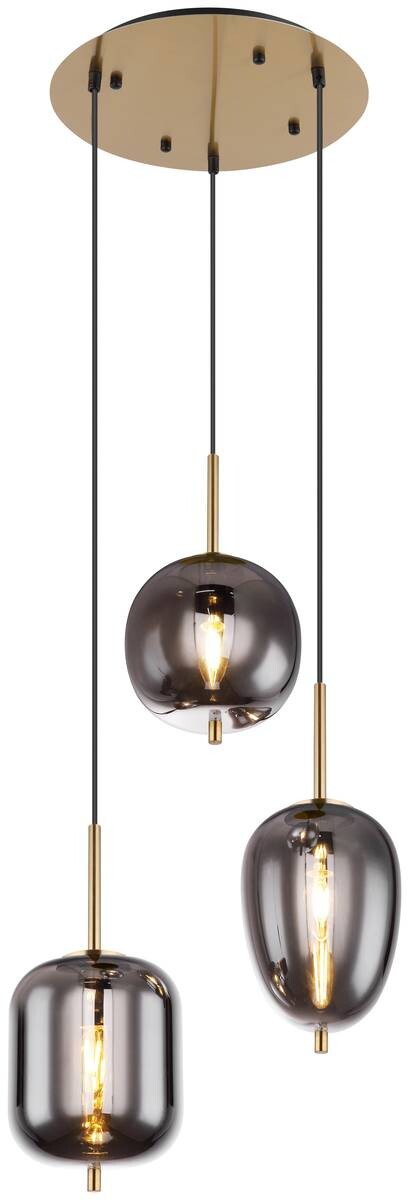 GLOBO Pendelleuchte Blacky messing Metall Rauchglas H/D: ca. 120x46 cm E14 3 Brennstellen