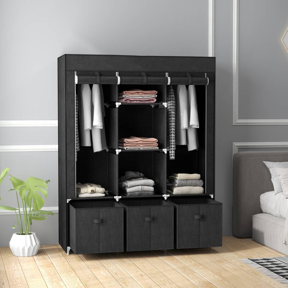 HOMCOM Kleiderschrank schwarz Polypropylen B/H/L: ca. 43x125x162,5 cm