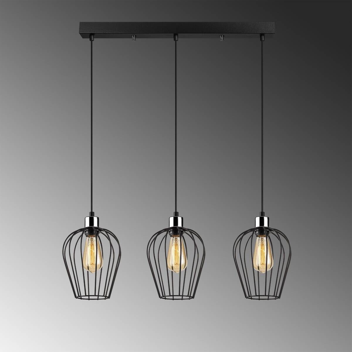 Opviq Pendelleuchte Tel schwarz Eisen B/H/T/L/D: ca. 20x115x20x70x22 cm E27 3 Brennstellen