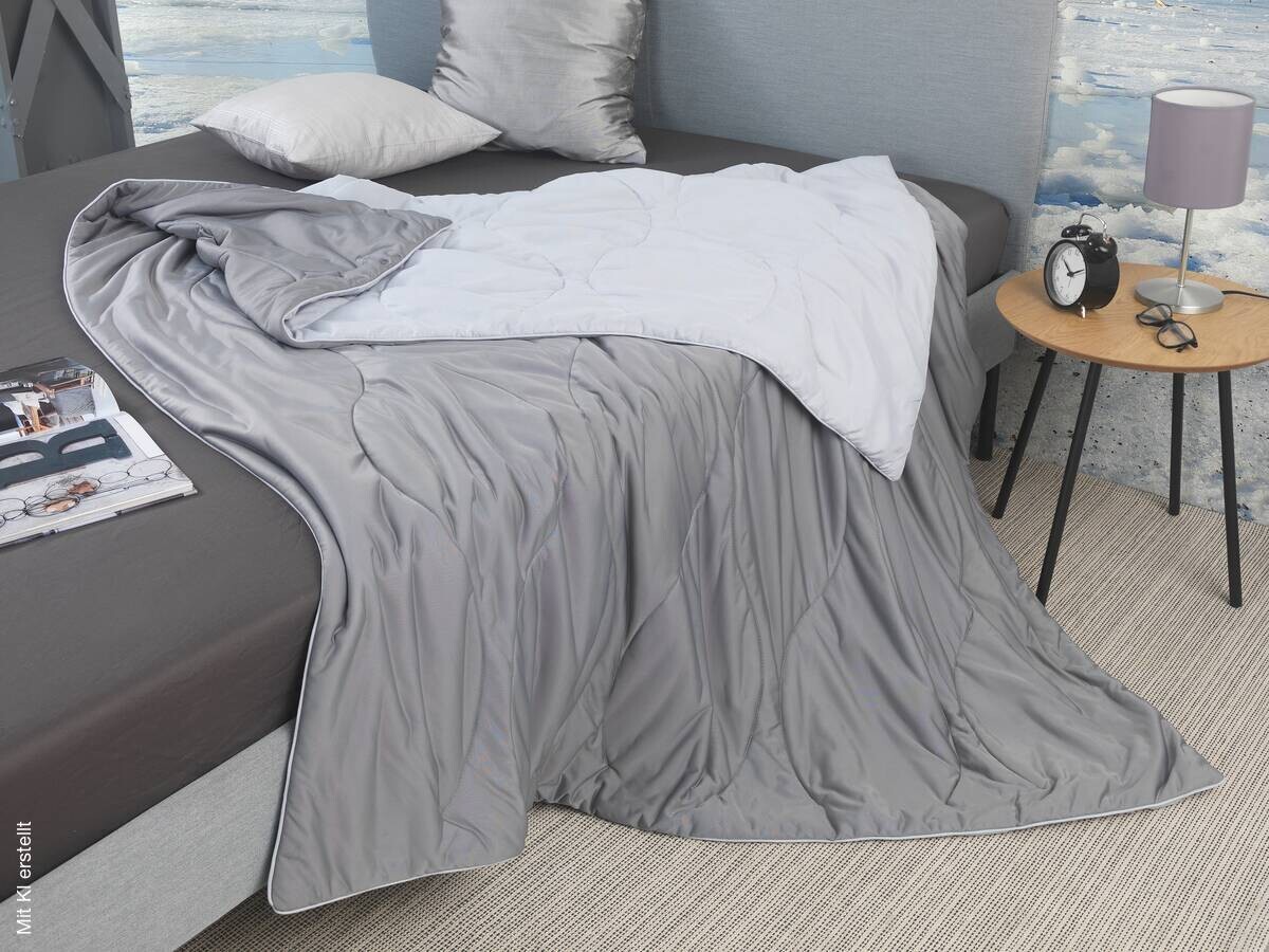 Steppbett grau Füllung: 100% Polyester Oberseite: 100% Polyamide Unterseite: 100% Polyester B/L: ca. 135x200 cm
