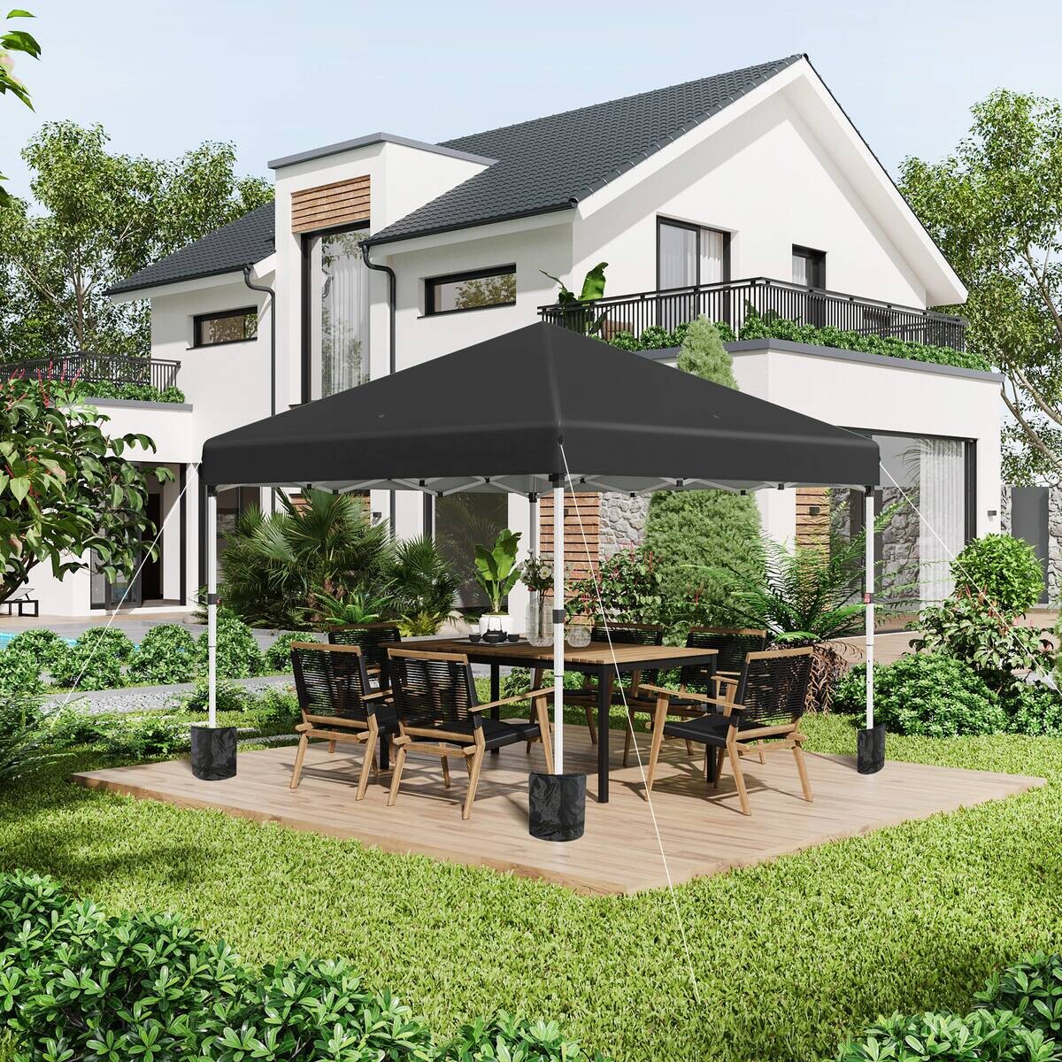 Outsunny Pavillon schwarz Polyester B/H/L: ca. 297x297x274 cm