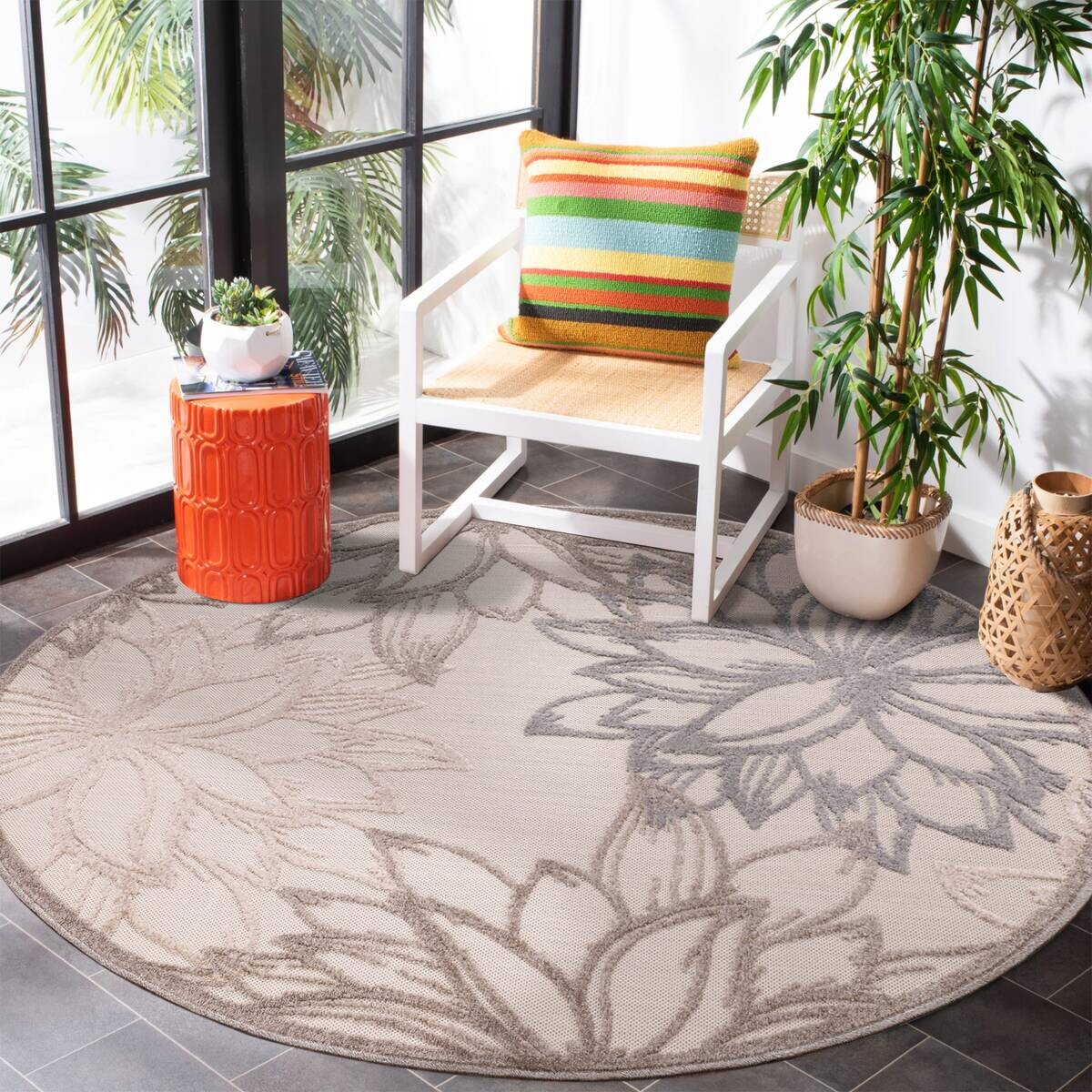 Sanat Outdoorteppich FLORAL creme B/L: ca. 150x150 cm